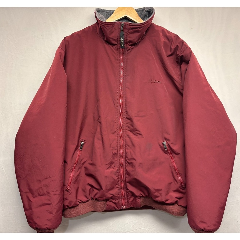 LL Bean Full Zip Jacket‎ Men's Burgundy Logo Fleece Lined Thinsulate  XL Vintage